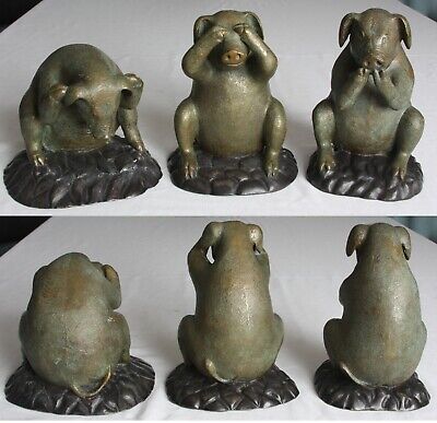 Maitland Smith Metal Decorative Pigs Sculptures (3) See, Hear, Speak No Evil