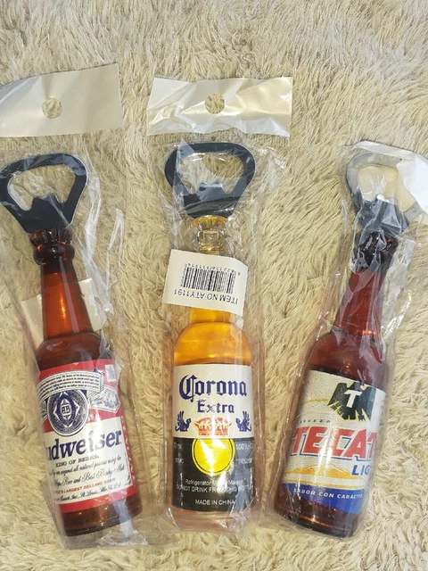 3Pc Budweiser Corona and Tecate Liquid Filled Fridge Magnet Bottle Opener