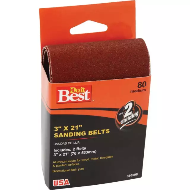 Do it Best 3 In. x 21 In. 80 Grit Heavy-Duty Sanding Belt (2-Pack) 380598GA SIM