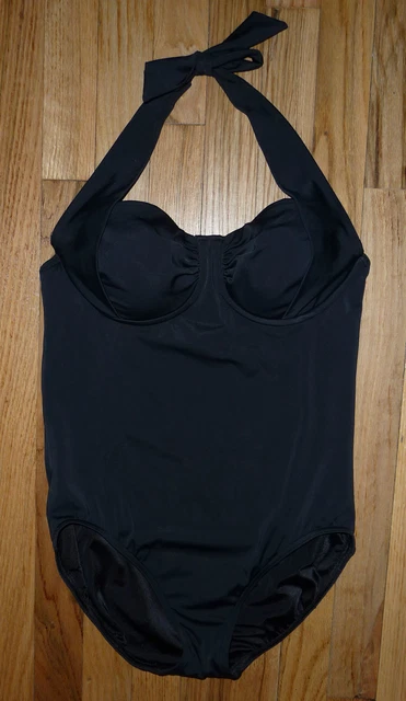 Lands End Black sexy Slender Shaper Padded one pc swim bathing suit 8 Petite 8P