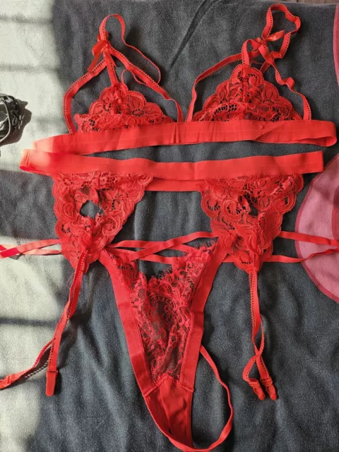 3pc Red Bra Suspender Set 2xl