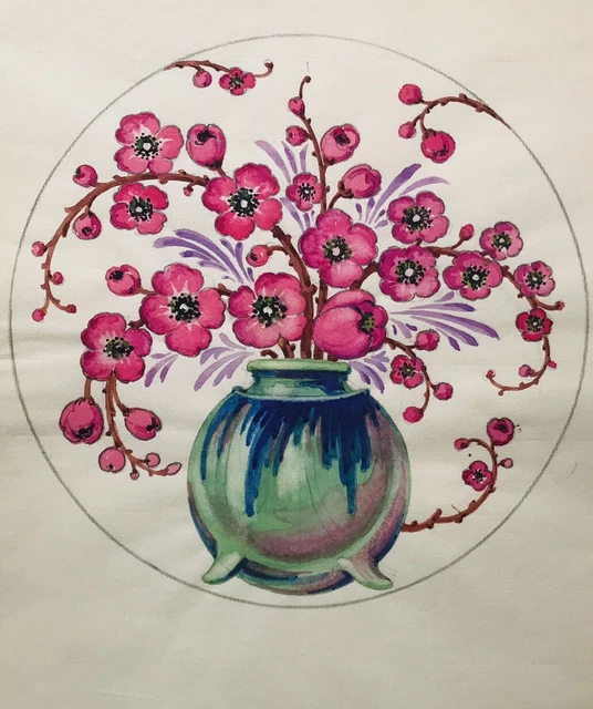 Aquarelle Originale Fleurs Par Louise Maisonnabe - Orne - 1901 - Victor Hugo