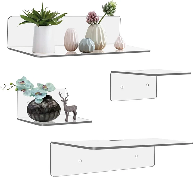 Clear Acrylic Floating Shelf for Wall Mounted Set of 4, Small Wall Mounted Clear