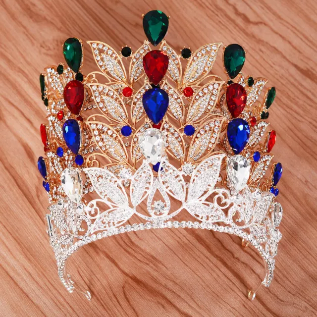 7cm Tall Adult Big Drip Crystal Leaf Tiara Crown Wedding Pageant Prom 4 Colors