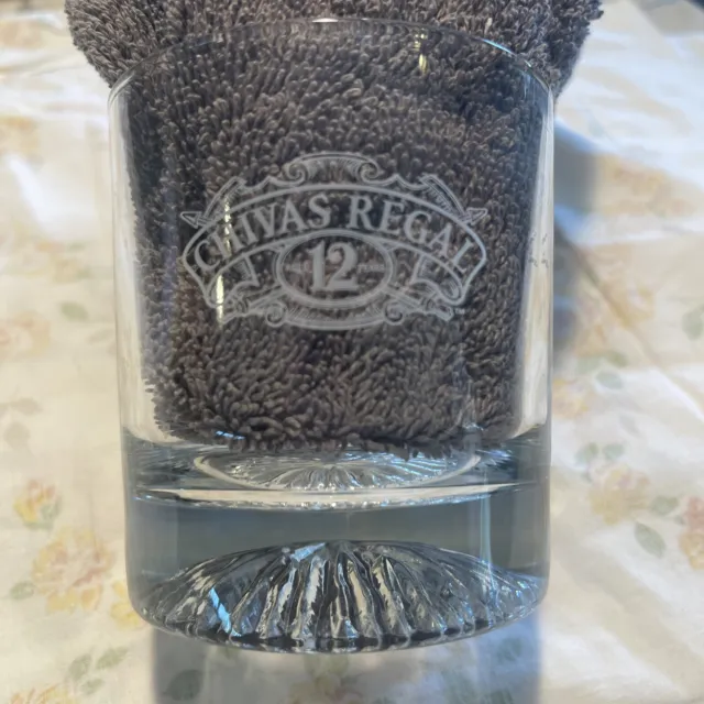 Chivas Regal Aged 12 Years Scotch Rocks Glass Etched Logo 3.5" Tall