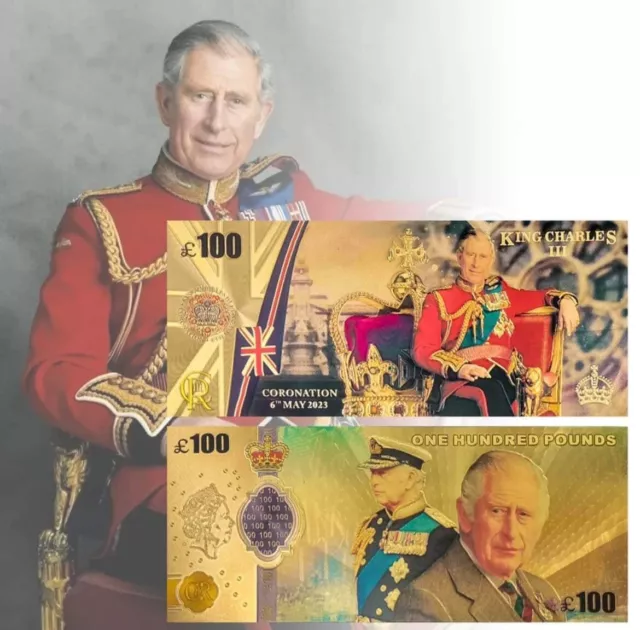 King Charles Ill Vergoldet Banknote UK Königliche Familie Münze Sammler Artikel