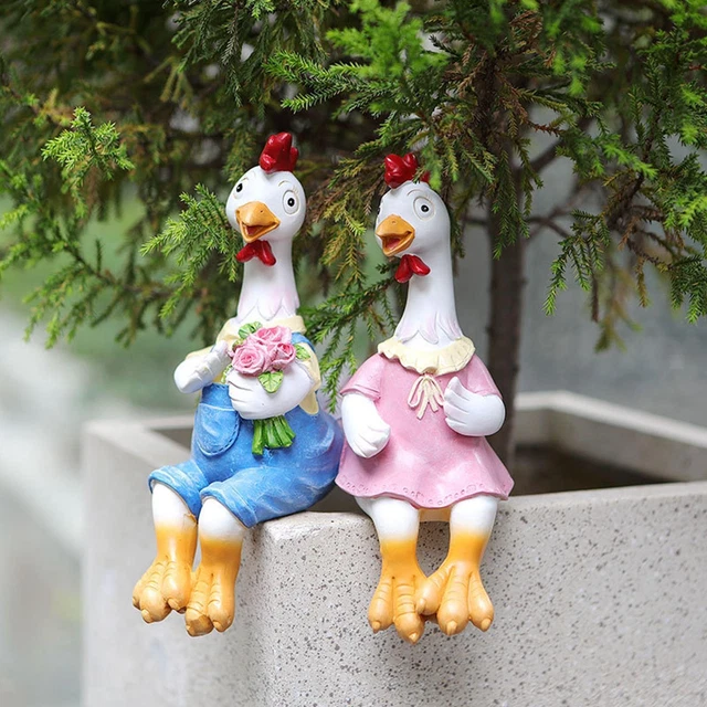 Kreativer Hahn und Henne Statue Tiermodell Handwerk für Rasen Hof Dekor