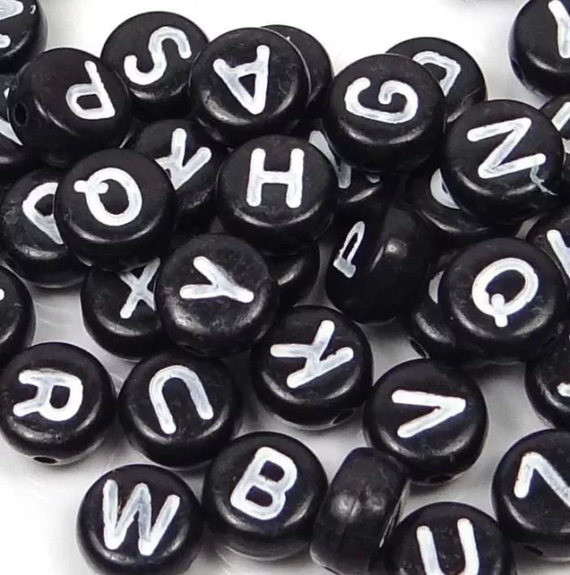 6mm Black White Acrylic Coin Disc Flat Round Letter Alphabet Beads spacer (100)