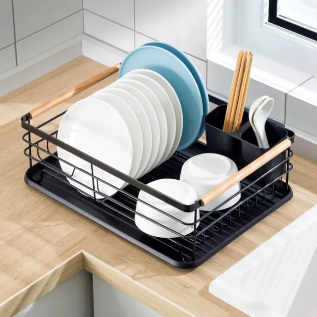 Large Dish Drainer Rack with REMOVABLE Drip Tray AND Cutlery Holder Kitchen Tidy
