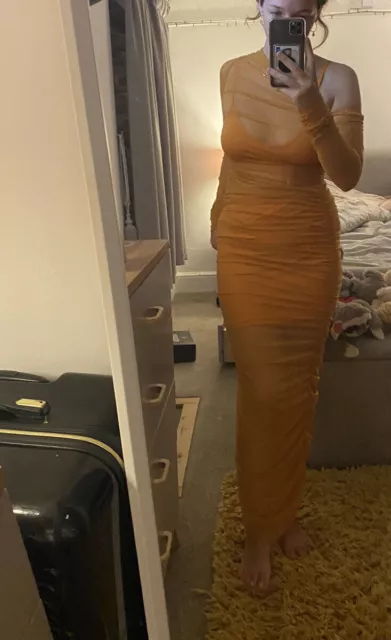 MISSGUIDED V CARLI Bybel Mustard Mesh One Shoulder Midi Dress UK 8 MSGD30 6 5.60 PicClick UK