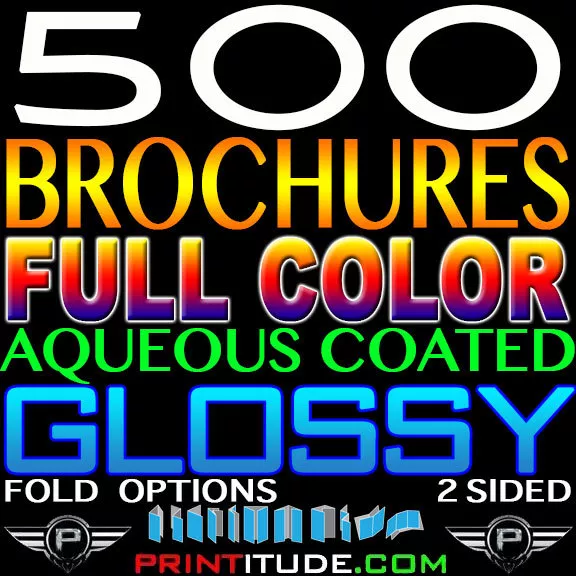 500 Brochures 9"X12" Full Color 2 Sided 9X12 100Lb Glossy Aqueous Coated Folded