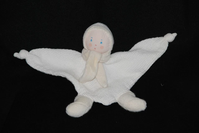 Peluche Doudou Poupée Lutin Plat NOUNOURS Triangle Fille Blanc Beige Hochet TBE