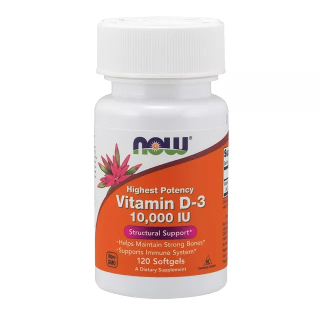 NOW Vitamina D 3 10 000 UI Soporte estructural de mayor potencia 120 cápsulas blandas