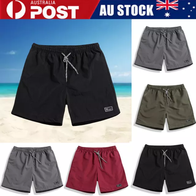 Mens Casual Beach Shorts Elastic Waist Drawstring Quick Dry Loose Sports Pants