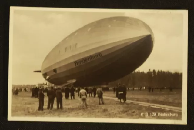 Postcard Hindenburg Zeppelin Blimp Airship RPPC Docked Moored Olympic Rings