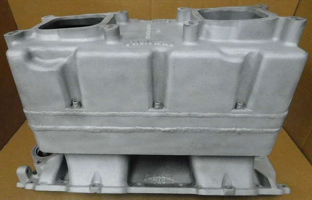 Edelbrock TR2 Early BB Chevy BreadBox Tunnel Ram Top, Dual 4150 Flange, Gasser