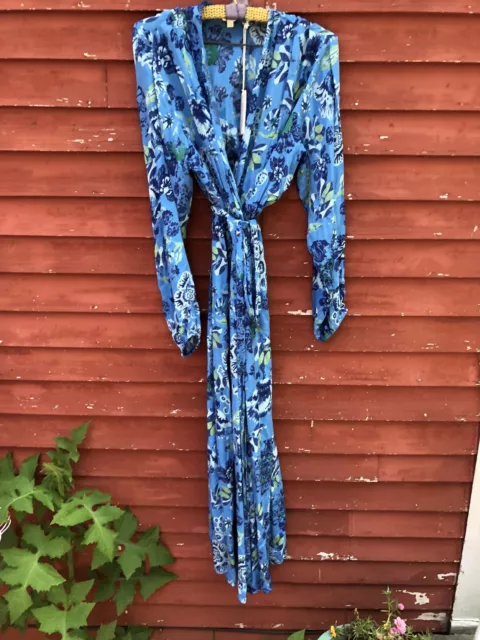 NWT Anthropologie Voloshin Blue Floral Silk Wrap Dress Pockets Small