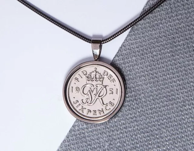 Lucky Sixpence 6d Coin Pendant - Choose the Year & Metal Colour - Birthday Gift