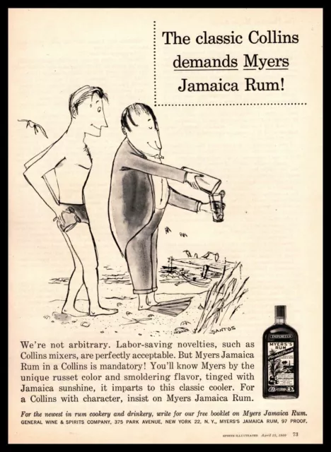 1960 Fred L. Myers Jamaican Rum Planters Ranch Collins Drink Santos Art Print Ad