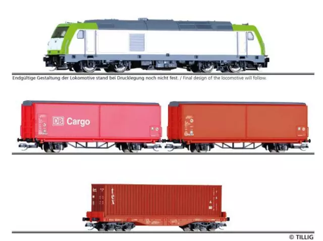 Tillig Start-Set Güterzug Diesellok TRAXX +2 Schiebewandwg+ Containertragwg 40‘-