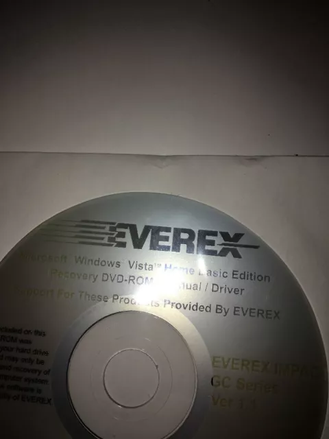 Everex Microsoft Windows Vista Maison Basique Édition Recovery Dvd-Rom/Manuel/ 3