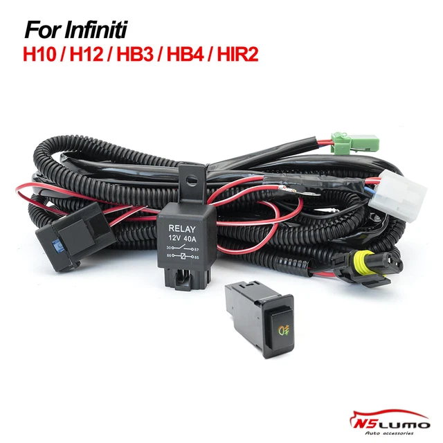 H10/H12 LED Fog Lamp 40A Switch Relay For Infiniti G35 Wiring Harness Kit ON/OFF