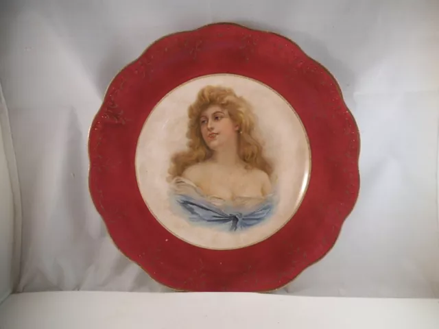 Vintage Dresden Semi Porcelain Lady Blue Dress Decorative Cabinet Plate