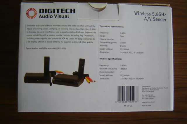 Didgitech AR-910 Wireless AV Sender with Wideband IR Extender 2