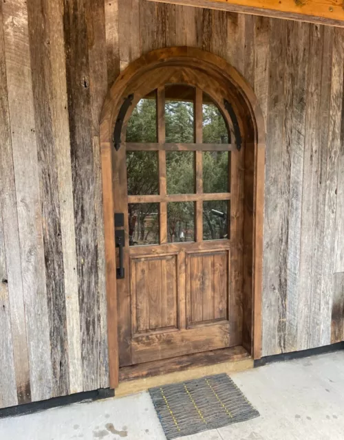Rustic Spanish reclaimed lumber arched top GLASS top door solid wood storybook