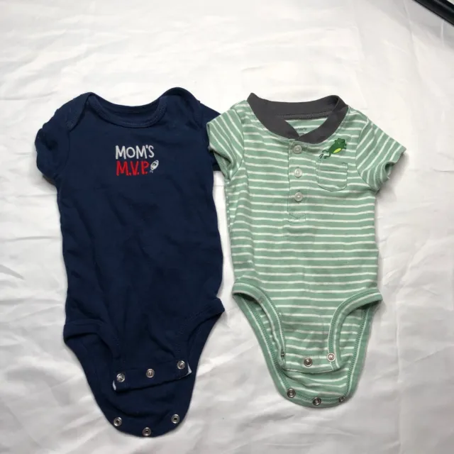 Carter's Lot of 2 Short Sleeve Bodysuits 3 months Baby Boy Infant Cotton One Pie