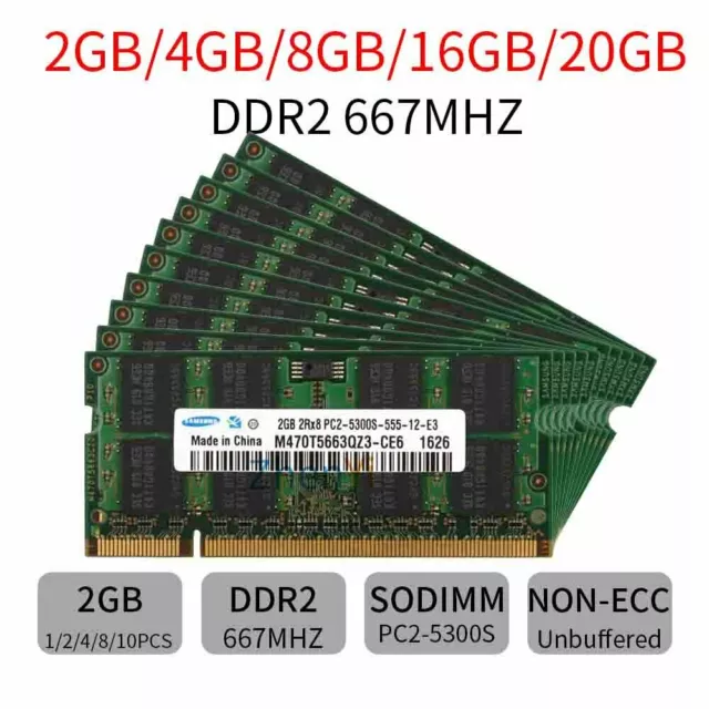 Samsung 16GB 8GB 4GB 2GB DDR2 667Mhz PC2-5300S 200Pin Laptop Memory SDRAM LOT BT