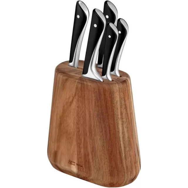 Jamie Oliver by Tefal - Professional 5pc Knife Set with Designer Acacia Wooden S