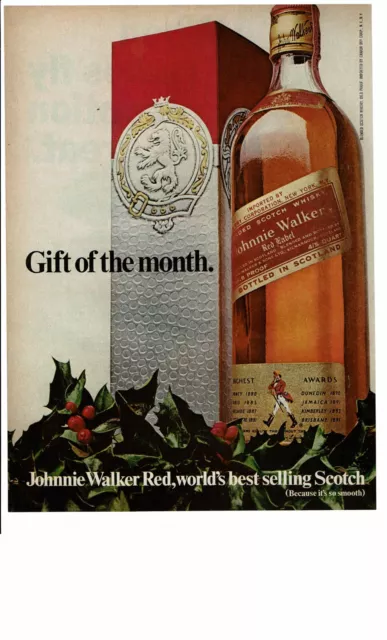 1968 Vintage Print Ad Gift of the month Johnnie Walker Red best selling Scotch