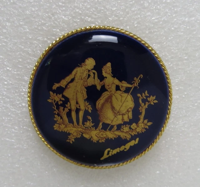 Broche émail Limoges Vintage Motif Fleur Rose Avec Cristaux