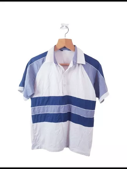 Mens Short Sleeve Blue/White Basic Polo T-Shirt Shirt Top Size S Regular