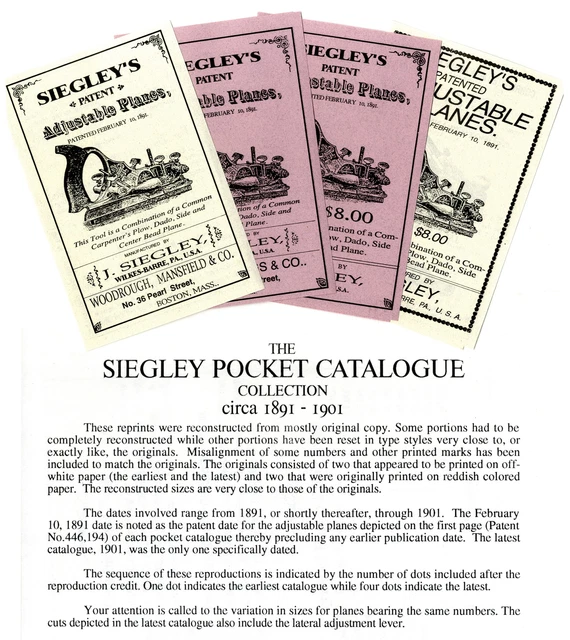 Set of Four Reprinted Siegley Tool Company Catalogues in Envlope - mjdtoolparts
