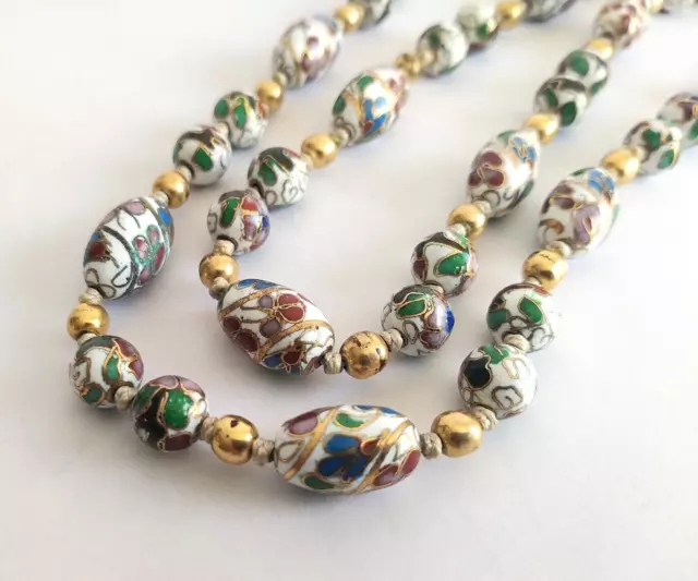 Chinese Export Cloisonne Butterfly Enamel and Gold Bead Necklace Enamel Butterfl