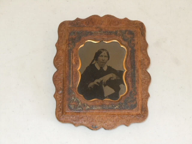 Vintage 1850's Antique Tin Type Photo in Wonderful Wooden Frame.