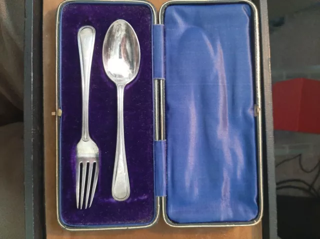 Antique Cased Silver Hallmarked  Spoon & Fork