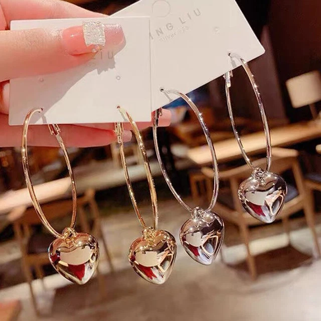 Simple Heart Stud Earrings For Women Gold Color Personality Stud Earri~m'