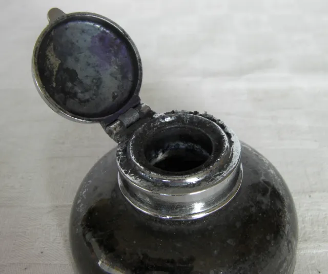 Ancien encrier en verre et métal inkwell tintenfass calamaio tintero 3