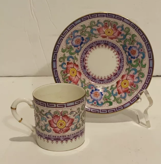 Royal Worcester Demitasse Cup & Saucer - Pink Purple Floral Gold Enamel