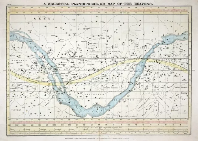 1835 Burritt Celestial Planisphere Star Map of the Heavens Milky Way Zodiac 2