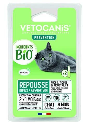 VETOCANIS Anti-Puces et Anti-Tiques BIO pour Chat Formule Entièrement Naturel...