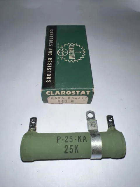 clarostat Adjustable tubular ceramic power resistor 25,000 ohms  (25K) 25 Watts