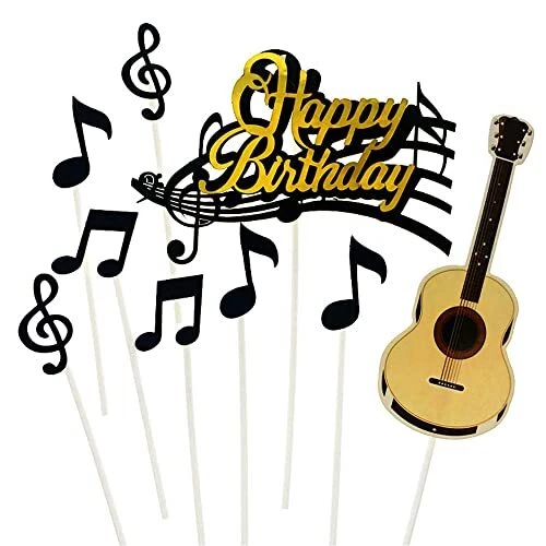 Rock Star Guitar Notes Cake Decorating Insert ，8 pcs Cupcake Toppers