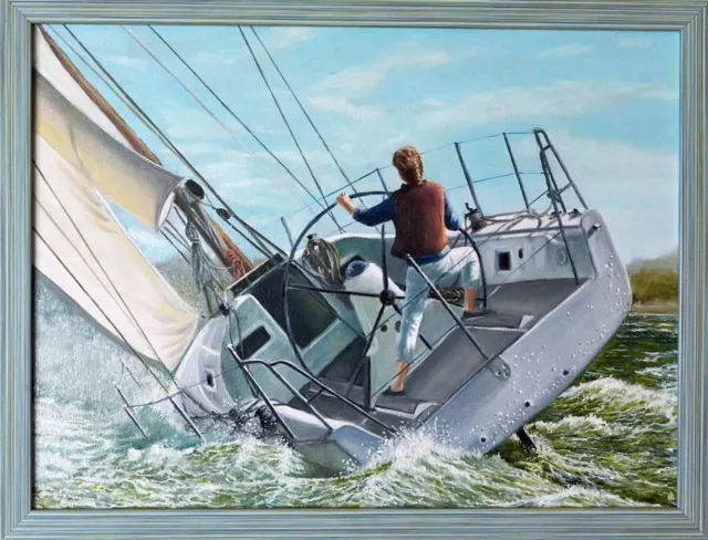 Oil painting “Yacht”. Author's painting on canvas. Free shipping. Seascape