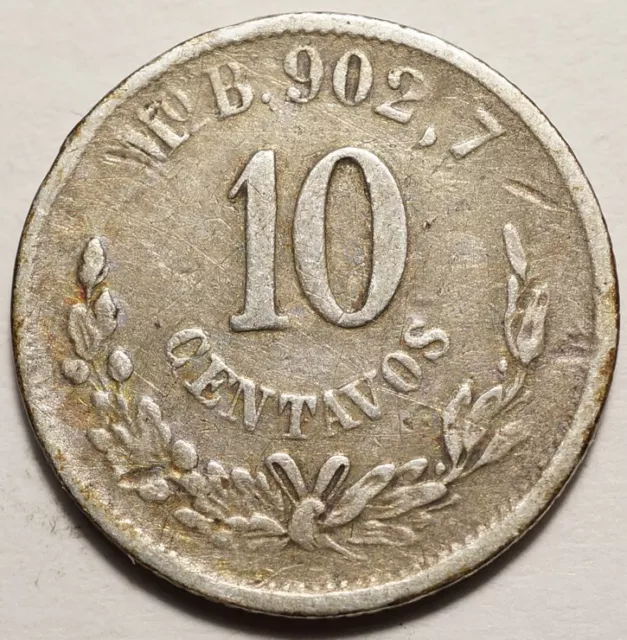 Mexique : Rare 10 Centavos Argent 1875Mo B - Millesime Introuvable 2