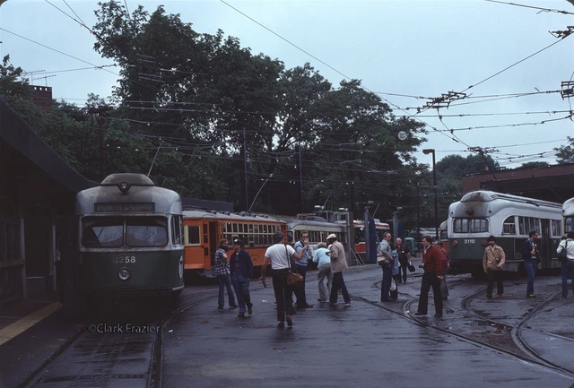 MBTA 3258, 5734 & CLRV 4031 at Boston College 1980 Original Kodachrome Slide