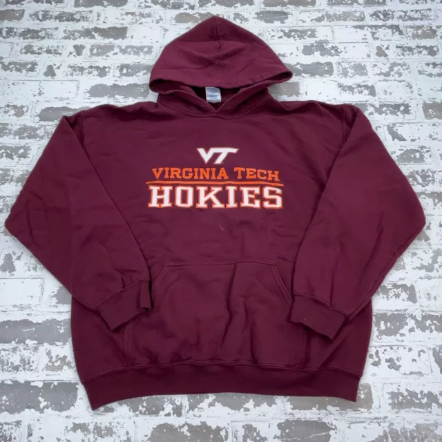 Virginia Tech Hokies Hoodie Men Large Marron Sweatshirt Sweater Spell Out Heavy*